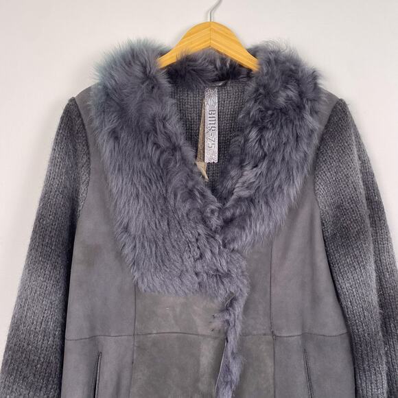 Gimo's GMS-75 100% Suede Lamb Fur Knit Jacket Charcoal XL - Picture 2 of 7